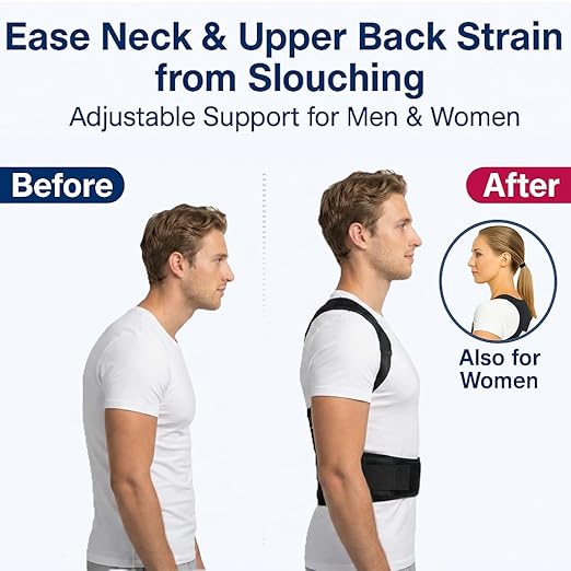 Back Posture Corrector Brace for Men & Women, Back-Anchored Shoulder Support, 3.1-Inch Wide Straps, Adjustable Upper Straightener & Lower Spine Support to Help Reduce Slouching, Wear Under Clothes