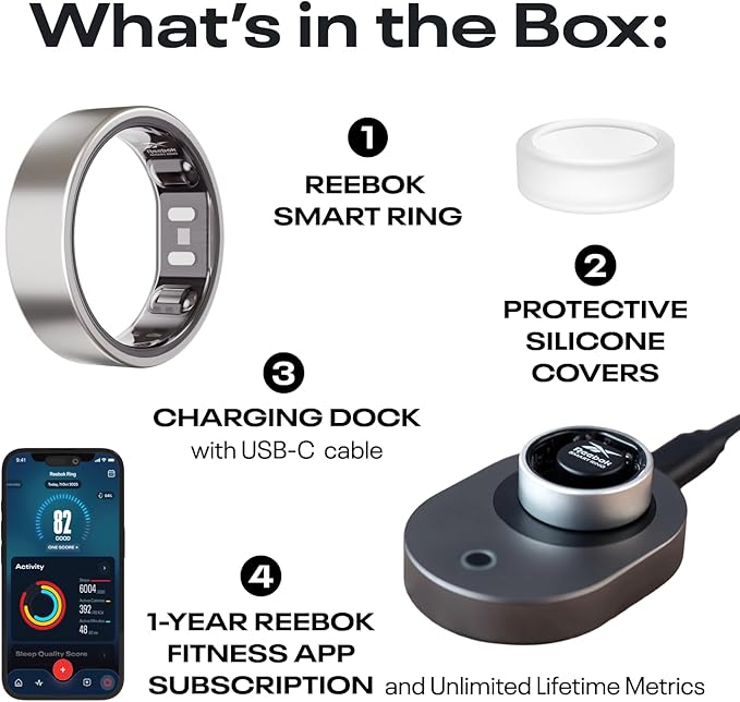Reebok Smart Ring for Women or Men - Matte Silver - Subscription Free - The Next Generation of Wearable Technology - Fitness and Sleep Tracker - Monitors Wellbeing and Recovery