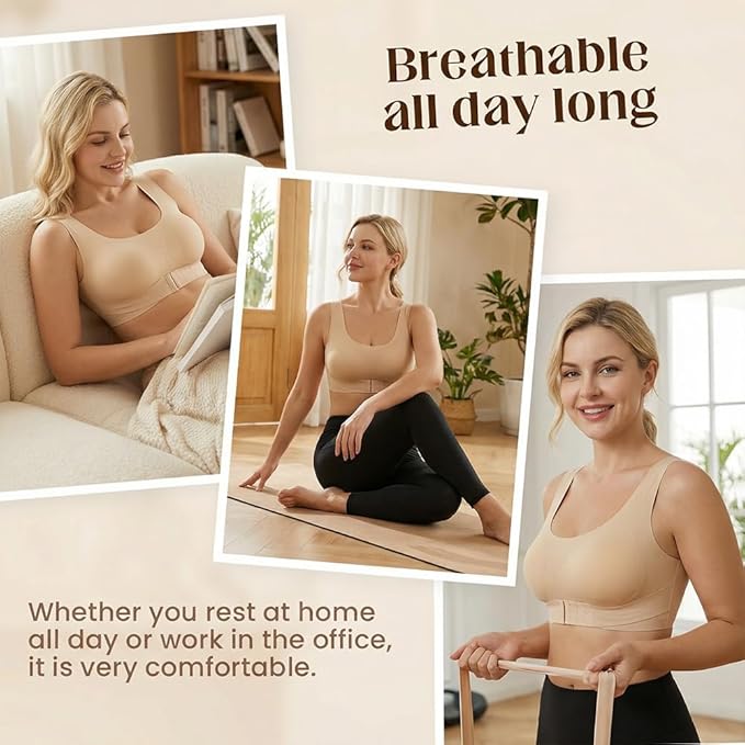 Posture Corrector Bra for Women, Wireless Push Up Bralette Full Coverage Back Support Brasieres