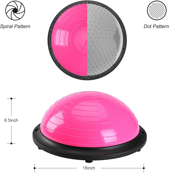 Half Balance Ball Trainer, Half Yoga Exercise Ball with Resistance Bands and Foot Pump, Balance Trainer for Stability Training, Strength Exercise Fitness, Home Gym Workout Equipment