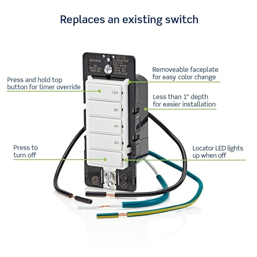 Leviton Countdown Timer Switch for household lights, heaters and exhaust fans, 2-4-8-12 hour, No Neutral Wire Required, Single Pole, 15A, 1/2 HP/9.8A Fan/Motor, DT112-1LW, White
