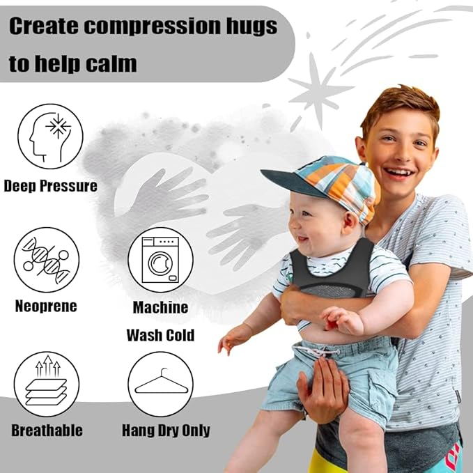 Compression Vest for Kids-Grey, Weighted Vest for Kids Including 6 Removable Weights, (Medium, Ages 5 to 9)