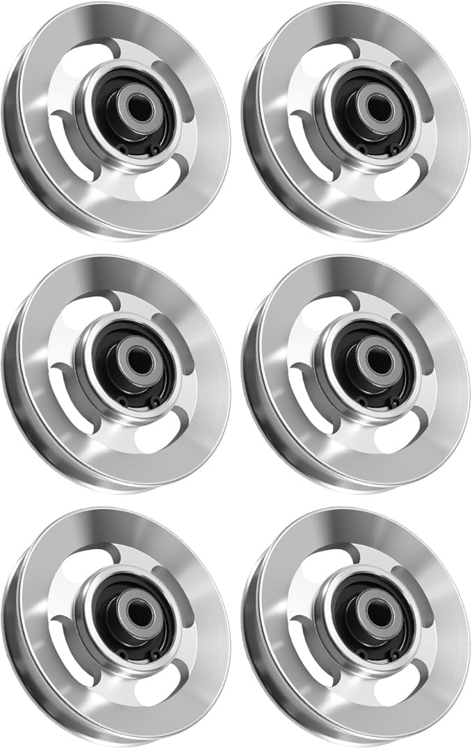 Aluminum Pulley Wheel for Gym Equipment, 90mm Bearing Pulley Wheel for Home Gyms, Power Racks, Cable Crossovers, and Functional Trainers, 6 Pack