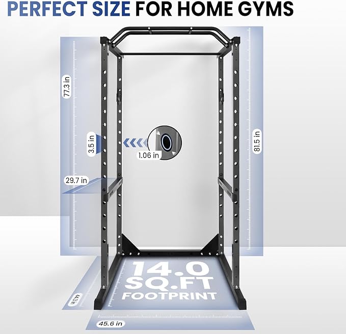 Multi-Function Power Cage, 1200 Lbs Capacity Squat Rack with Adjustable Cable Crossover, Stainless Steel Heavy Duty Fitness Cable Machine, for Training, Exercise Muscles