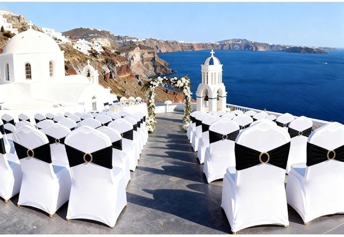 Black Chair Sashes 50 Pack with Gold Buckle Slider, Spandex Sashes for Folding Chairs Wedding Party Banquet Décor