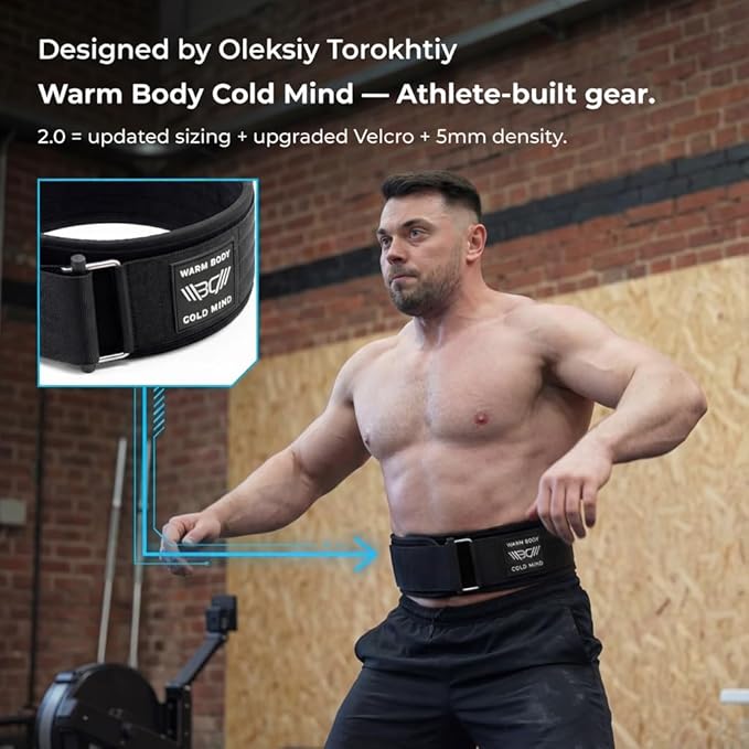 WARM BODY COLD MIND 4" Weight Lifting Belt 2.0 - Perfect for Olympic Weightlifting, Squats, Deadlift, Powerlifting - Gym Back Support for Men and Women