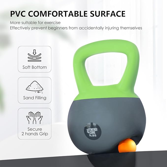 ENERGI CORE Kettlebell - Sand Filled Weight for Home Gym Workouts & Strength Training - Portable Exercise Kettle Bell for Women & Men