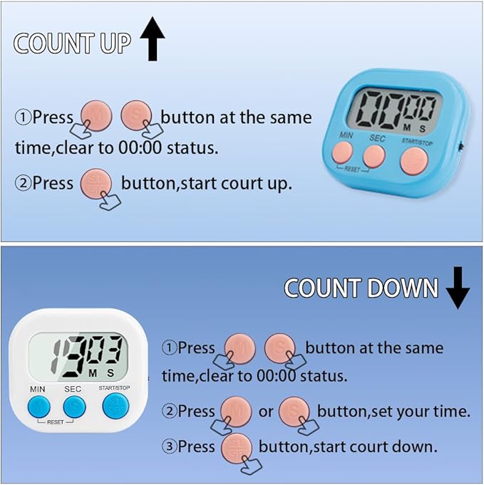 Digital Kitchen Timer, 6 Pcs Classroom Timers for Kids Teacher, Magnetic Countdown Minute Simple Timer for Cooking Study Exercise Game Baking Reading Gym Meeting Work Task (White/Blue/Pink/Green)