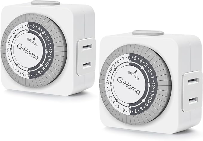 G-Homa Timers for Electrical Outlets,24 Hour Indoor Plug-in Mechanical Timer,30 Minute Intervals, Daily On/Off Cycle,1 Polarized Outlet, for Grow Light,Christmas Lights, Lamps (ETL Listed) 2 Pack