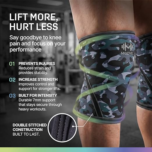 Modvel 7mm Neoprene Knee Sleeves for Men & Women Weightlifting & Powerlifting – Compression Knee Sleeve Support for Squats, Gym, Training – USPA, IPL Approved – Medium Army/dark (Pair)
