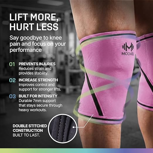 Modvel Strength 7mm Knee Sleeves (Pair) for Weightlifting & Powerlifting (USPA, IPL Approved) | High-Performance Knee Compression Support For Squats, Weight Lifting - Men and Women