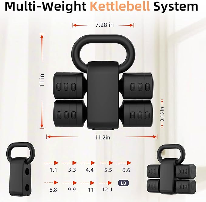 2-in-1 Adjustable Dumbbell Set, Upgraded 4 Levels Hand Weights for Women Men, Each 2.2/3.3/4.4/5.5lb, Convertible Weights Dumbbells and Kettlebell Set for Home Gym Exercise & Fitness