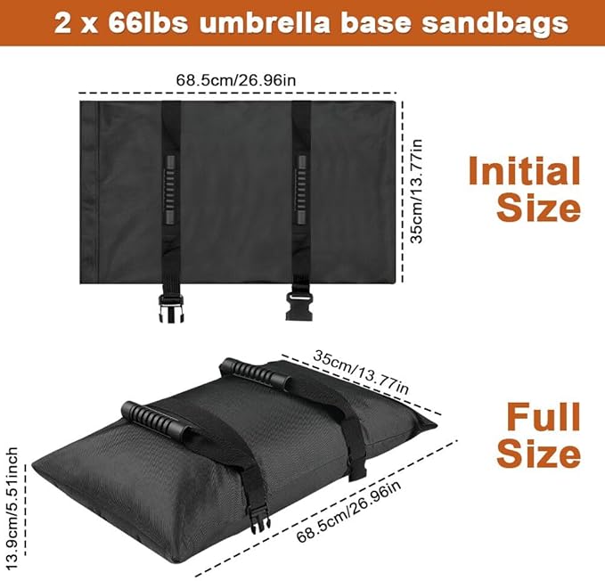 Abnaok Umbrella Base Weight Fillable Sandbags, 2PCS Sandbags for Weigh, Sandbag Weights for Patio Umbrella for Outdoor Garden (Without Sand) (132lbs(2 x 66lbs))