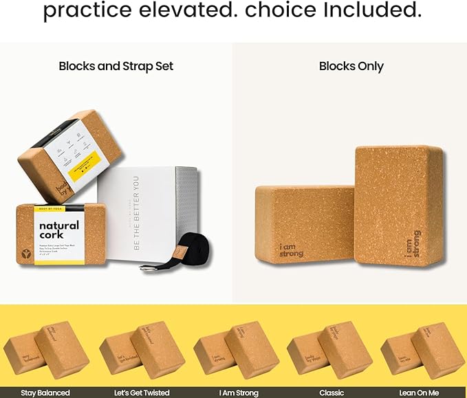 Cork Yoga Blocks 2 Pack – High Density Non Slip with Select Cork Grain for Chip-Resistant Durability | Extra Thick 4” for Support & Stability | Natural, Smooth, and Crumble Free | Body By Yoga