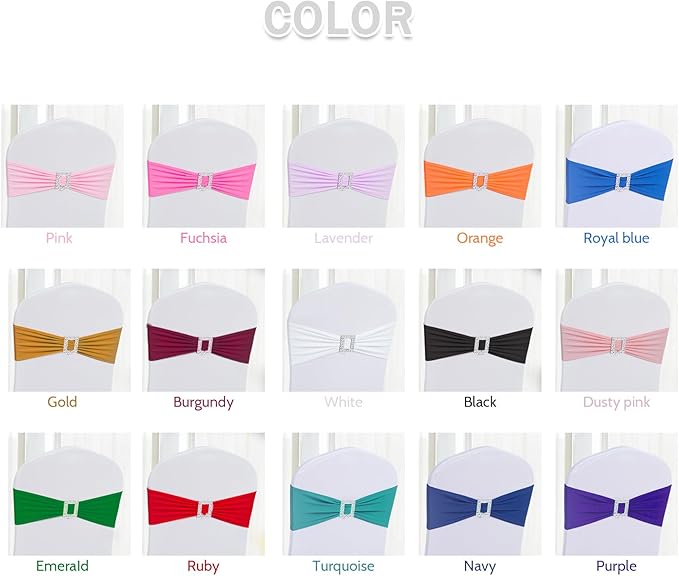 Joccun 60 PCS Spandex Chair Sashes Bows Stretch Chair Cover Band with Buckle Slider Universal Elastic Chair Ties for Wedding Banquet Party Event Decoration (Royal Blue)
