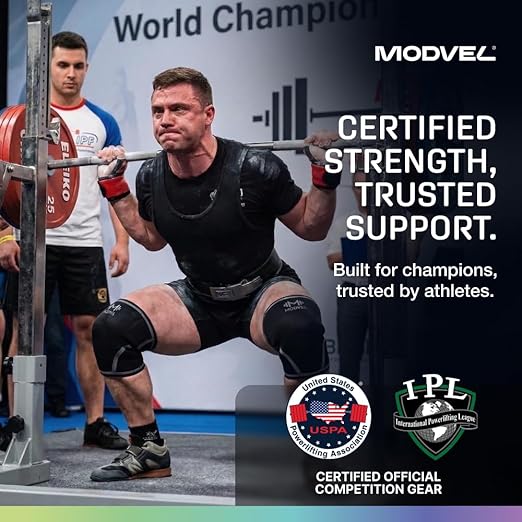Modvel Strength 7mm Knee Sleeves (Pair) for Weightlifting & Powerlifting (USPA, IPL, IWF & USAW Approved) | High-Performance Knee Compression Support For Squats, Weight Lifting - Men and Women