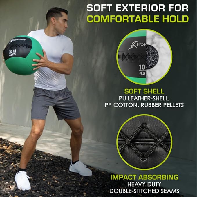 ProSource Soft Medicine Balls for CrossFit Wall Ball and Full Body Dynamic Exercises, Color-Coded Weights: 6, 8, 10, 14, 20, 25 lb.