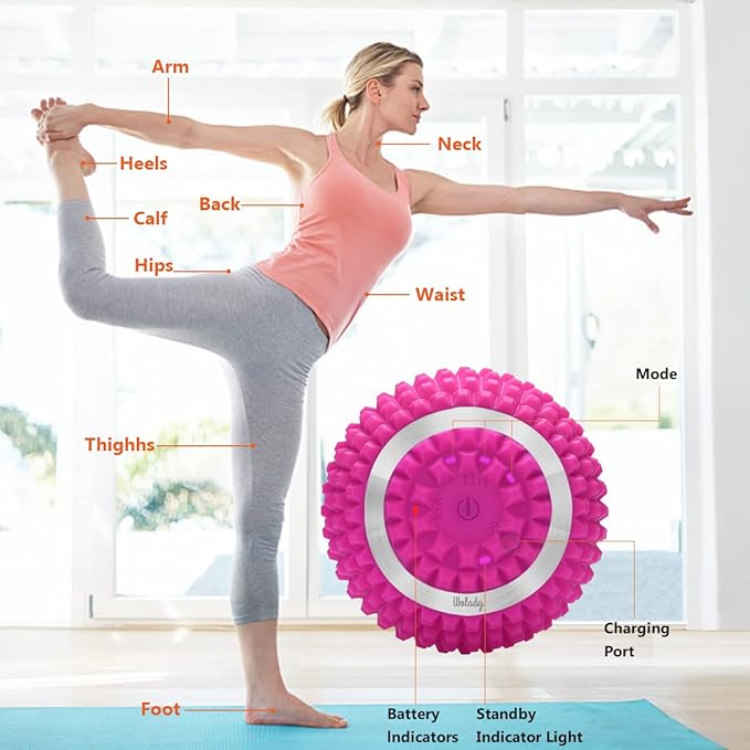 Vibrating Massage Ball 4-Speed High-Intensity Fitness Yoga Massage Roller, Relieving Muscle Tension Pain & Pressure Massaging Balls (Pink)