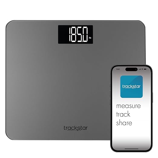 trackstar Wide-Platform Silver Digital Weight Scale | 550 lb Weight Capacity | trackstar Monitoring App | Bluetooth iOS & Android Compatible | Measure, Track, and Share Results