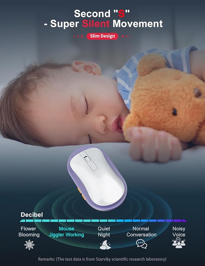Mechanical Mouse Jiggler, Ultra-Slim Mouse Mover, with Adjustable Running Timer, Driver-Free Mouse Wiggler Shaker Silently（Light Purple）