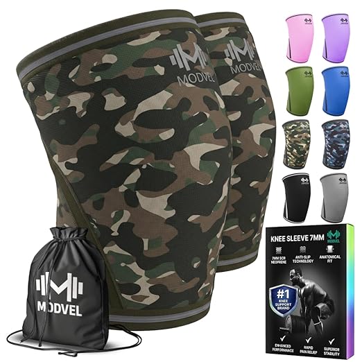 Modvel 7mm Neoprene Knee Sleeves for Men & Women Weightlifting & Powerlifting – Compression Knee Sleeve Support for Squats, Gym, Training – USPA, IPL Approved – Large Army/green (Pair)