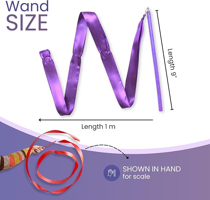 GSi Multicolor Ribbon Wands & Rings for Kids - Pack of 6 Dance Streamers with 9" Stick, 1m Ribbons, Gymnastics & Party Use