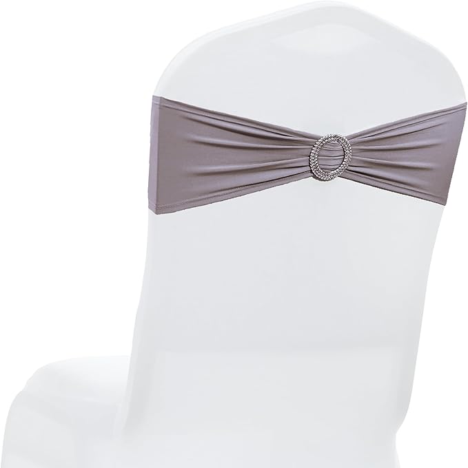 MDS Pack of 75 Spandex Chair Sashes Bow Premium Stretch Chair Cover Band with Buckle Slider Universal fits Elastic Dining Chair Ties for Wedding Party Banquet Events Decoration - Silver Gray