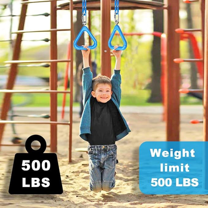 Dolibest 2Pcs Trapeze Swing Bar Rings with Carabiners, Swingset Accessories Outdoor for Ninja Swing Set Accessories Monkey Ring,Obstacle Ring Toys Set for Kids Blue