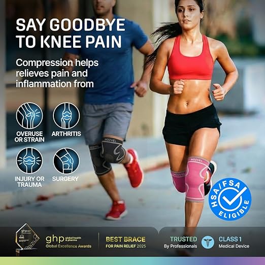 Modvel 2 Pack Knee Brace for Women & Men - Knee Support for Walking, Knee Compression Sleeves for Pain Relief, Knee Sleeves for Women, Knee Sleeves for Men, Knee Brace for Sports, Workouts & Arthritis