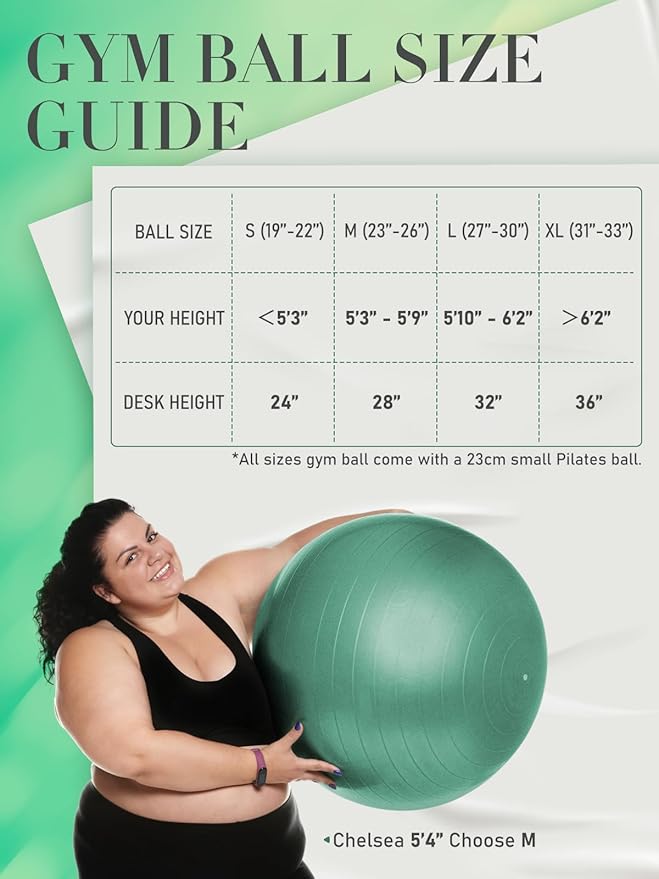 PhysKcal Yoga Ball for Exercise, Pilates Set, 4 Sizes Fitness Ball for Workout, Birthing, Pregnancy, Physical Therapy- Pump Included