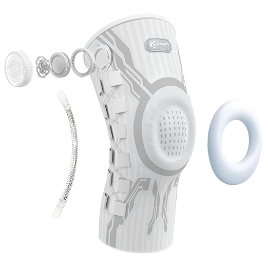 Kuangmi Knob Knee Brace for Pain Relief, Knee Support with Patella Gel Pad & Side Stabilizers, Compression Knee Sleeve for Workout, Arthritis, Joint Pain, Meniscus Tear (White,Right,Medium,Single)