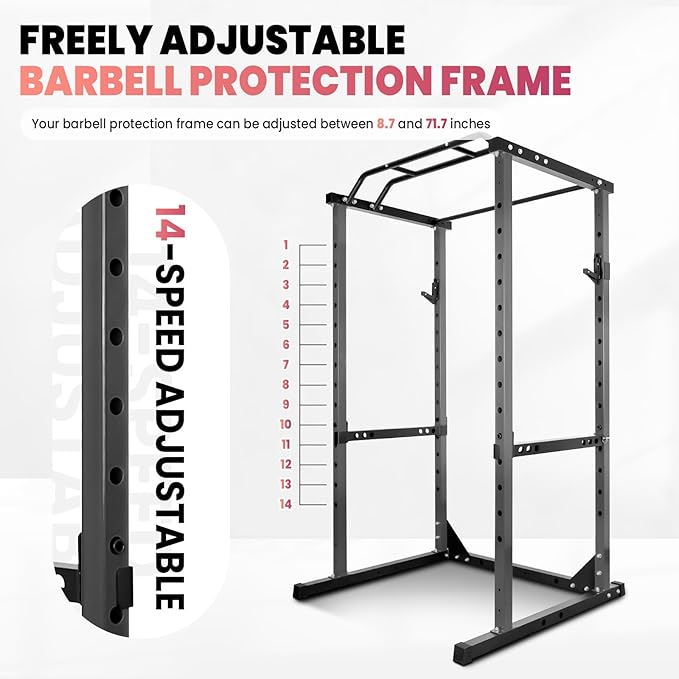 44.3'' x 45.6'' x 81.5''Versatile Power Cage, 1200 LBS Adjustable Weight Cage, Squat Rack with More Training Accessories for Home Gyms (Black, 81.8)