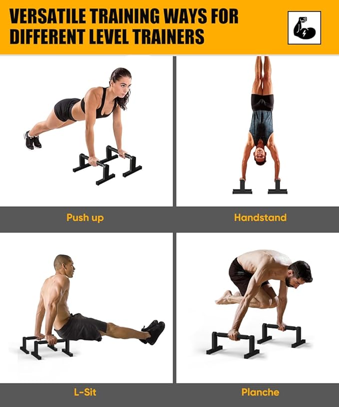 Push Up Bars, Heavey Duty Parallettes Dip Bar with Non-slip Grips for Calisthenics Planche L Sit Handstand Fitness Floor Workout, Pushup Station Handles Stand for Gym Strength Training