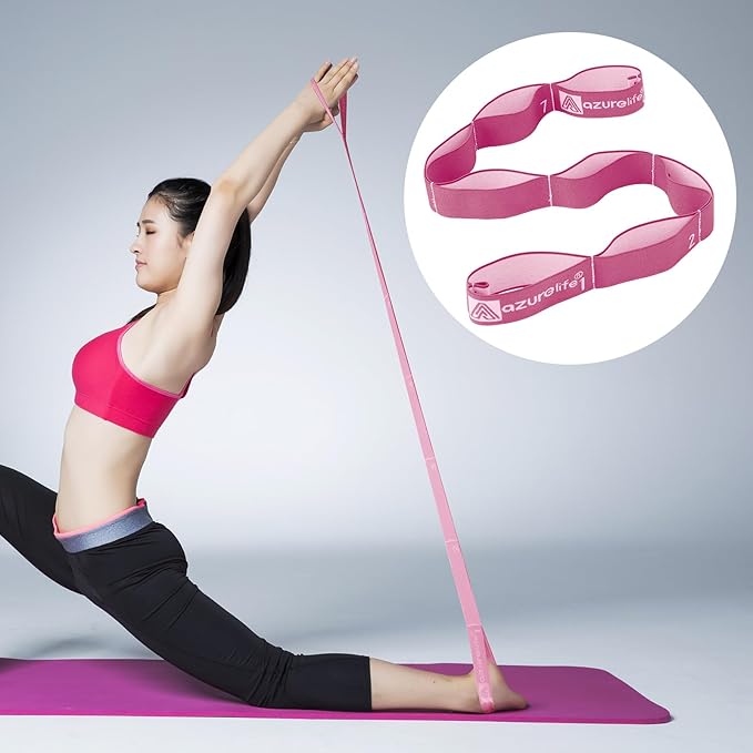 A AZURELIFE Elastic Yoga Stretching Strap, Multi-Loop Stretch Strap for Physical Therapy, Pilates, Yoga, Dance & Gymnastics Exercise and Flexible Pilates Stretch Band