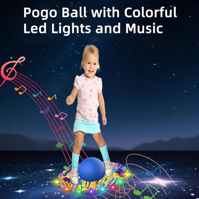 Anby Colorful LED Light Up Pogo Ball with Music - Fun Balance Trick Bounce Board Jumping Ball Toy for Kids, Perfect for Outdoor & Indoor Play, Gift for Boys and Girls Up to 200 lbs