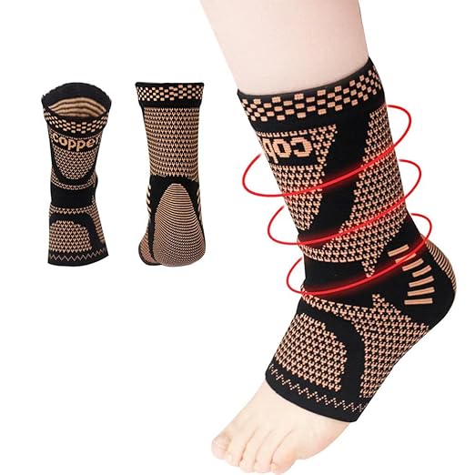 Copper Ankle Brace Copper Infused Support for Men & Women (Pair), Best Ankle Compression Sleeve Socks for Plantar Fasciitis, Sprained Ankle, Achilles Tendon, Pain Relief, Recovery, Sports Daytime