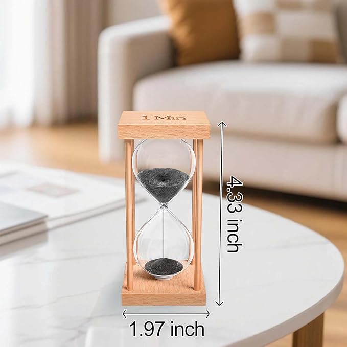 1 Minute Sand Timer, 1 Min Wood Small Hourglass Timer, Black Sand Clock, One Min Wooden Hour Glass for Classroom, Sandglass, Reloj De Arena Decorativo, Home, Office, Game, Gift