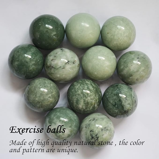 Chinese Baoding Balls Green Marble Exercise Health Stress Relieve Relax Fingers Zen Tai Chi Ball Therapy Fitness Arthritis Thumb Massager Gift for Hands (1.4 inches, Green with Bag)