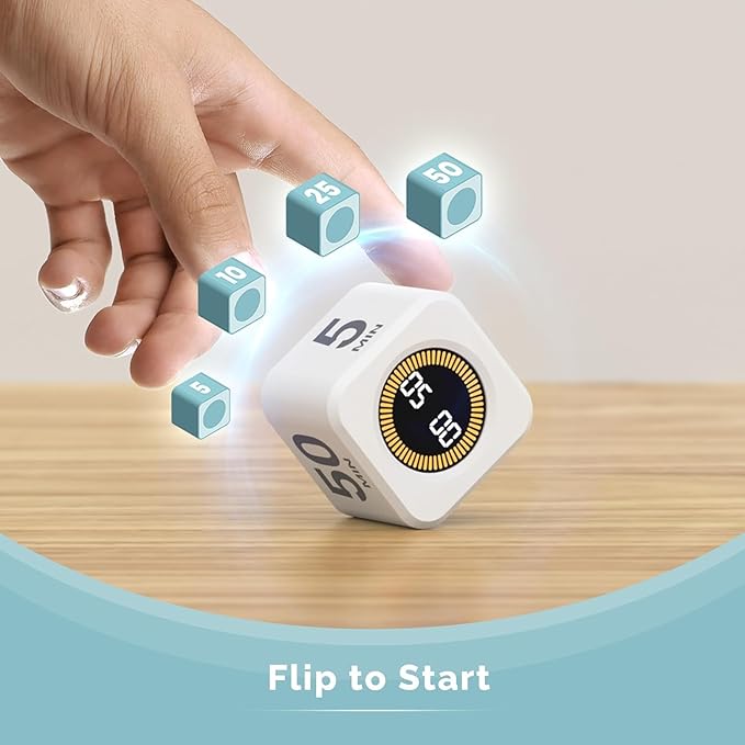 2 Pack - KADAMS Pomodoro Cube Timer Productivity Visual Timer - 5/10/25/50 Min Rotating Countdown (2, White)