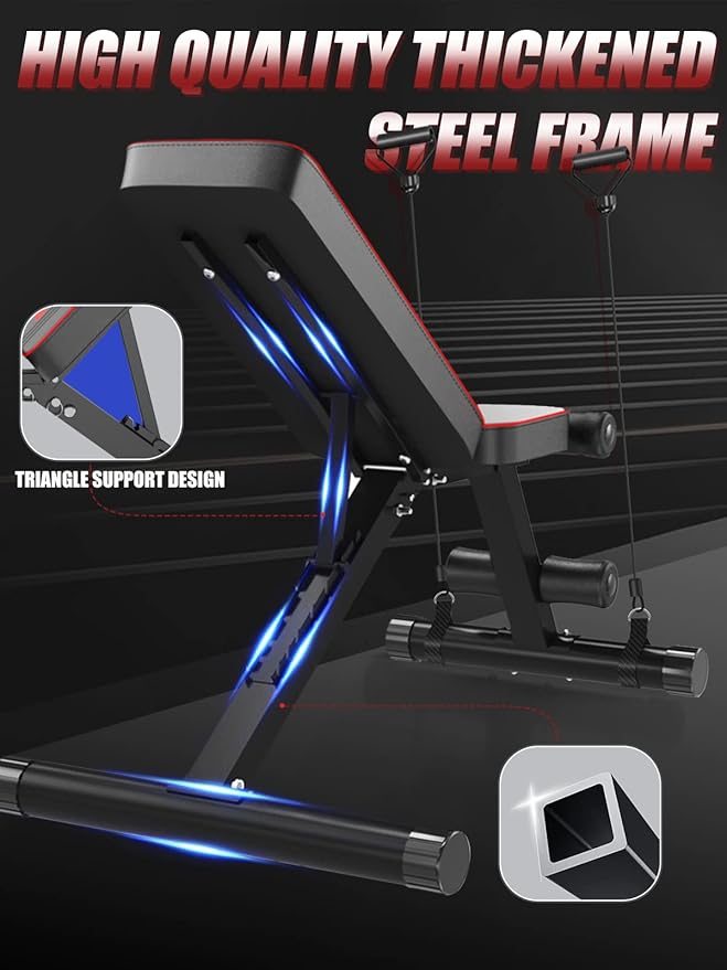 Yoleo Adjustable Weight Bench - Utility Weight Benches for Full Body Workout, Foldable Flat/Incline/Decline FID Bench Press for Home Gym