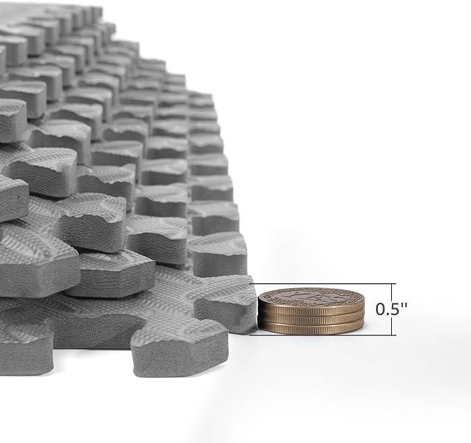 Art3d 48 Sq.Ft Eva Puzzle Exercise Mats, 1/2" Thick Foam Interlocking Tiles for Flooring, Workout, Gym Equipments, Pack of 12, Grey