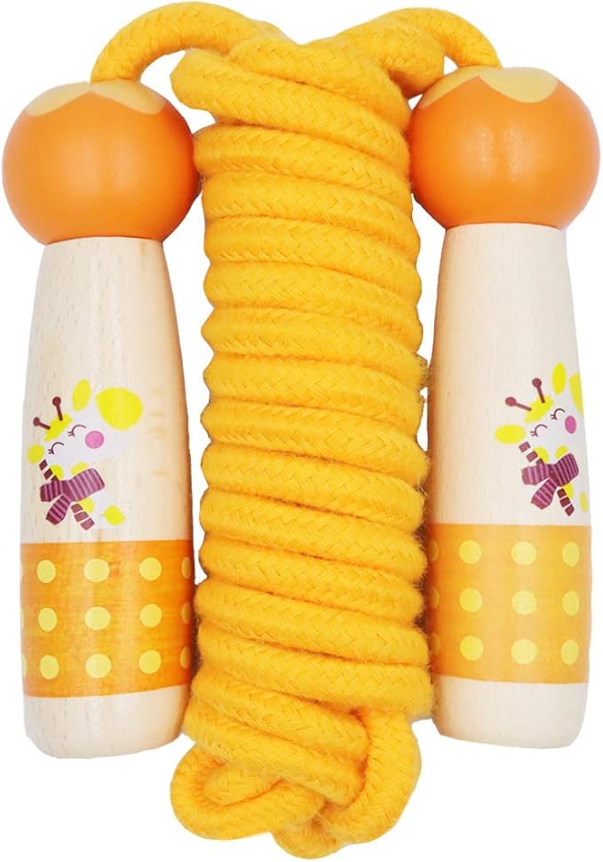 Jump Rope for Kids Adjustable Length Cotton Rope with Wooden Handle for Boys and Girls Sport Fitness Exercise
