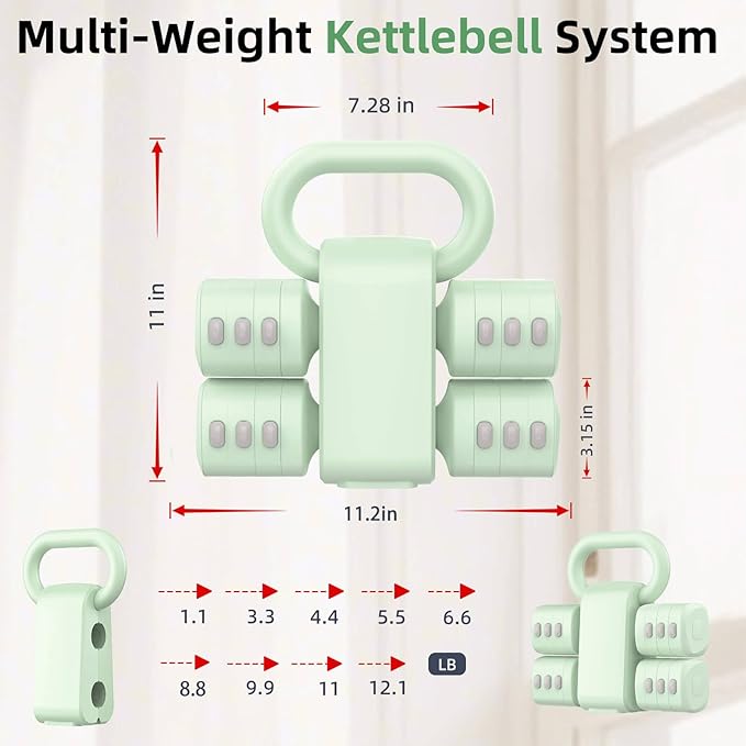 2-in-1 Adjustable Dumbbell Set, Upgraded 4 Levels Hand Weights for Women Men, Each 2.2/3.3/4.4/5.5lb, Convertible Weights Dumbbells and Kettlebell Set for Home Gym Exercise & Fitness