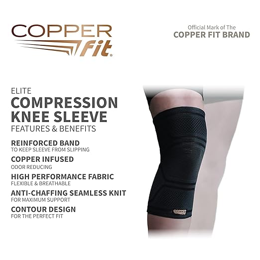 Copper Fit Elite Knee Compression Sleeve Knee Brace 2-Pack, Black (Small/Medium 12"-16")
