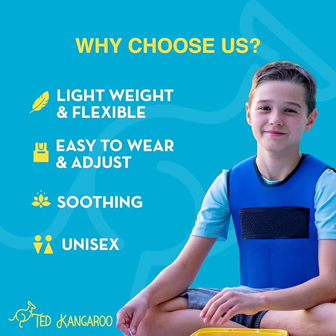 Weighted Vest for Kids Sensory Compression Vest Deep Pressure Comfort (Blue)