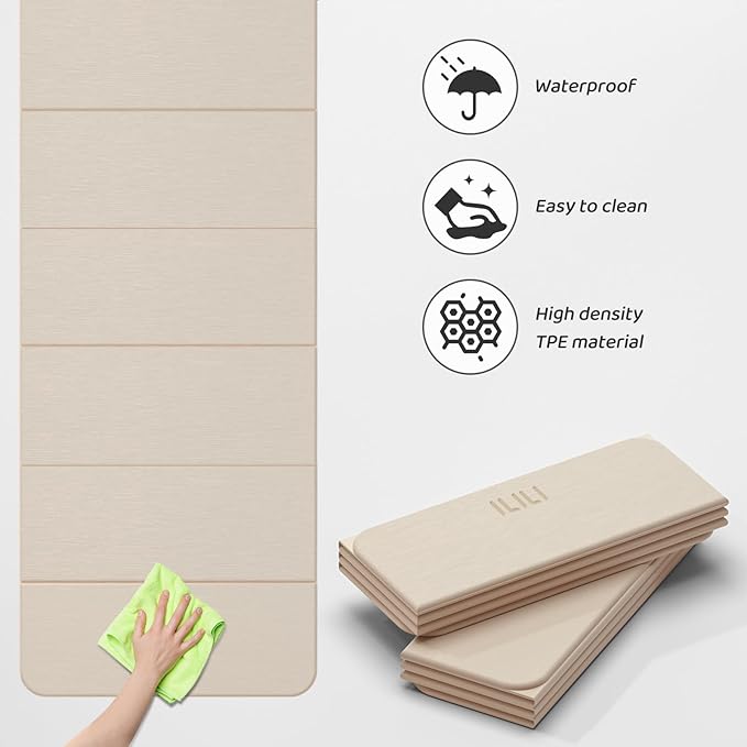 ILILI Foldable Yoga Mat 71 * 24 * 0.3'' - TPE Non-Slip Fitness Mat for Home，Waterproof & Lightweight (2lb) for Home Gym, Pilates & Stretching,Fitness Workouts