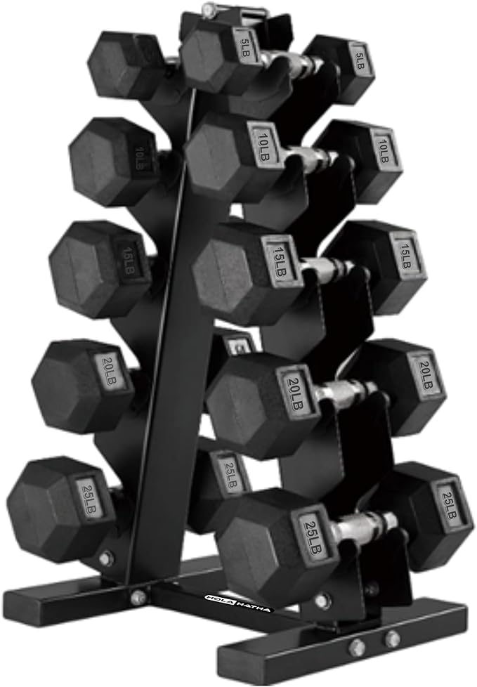 HolaHatha Hexagonal Dumbbell Weights Set, Home Gym Equipment Set, Portable Weighted Exercise Dumbbells for Fitness, Training, and Lifting Workouts