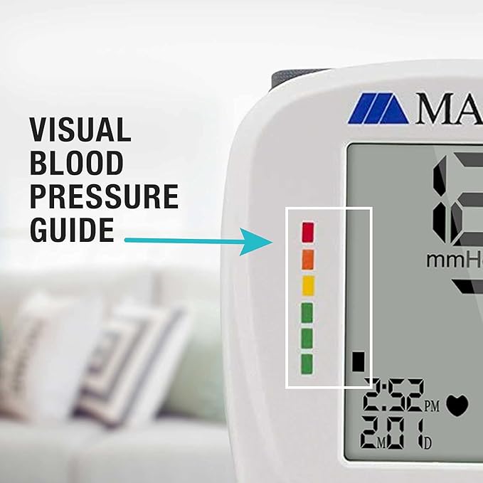 Mabis Digital Premium Wrist Blood Pressure Monitor with Automatic Wrist Cuff that Displays Blood Pressure, Pulse Rate and Irregular Heartbeat, Stores up to 120 Readings (Pack of 48)