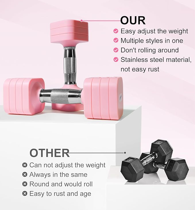 15LB 20LB 30LB 40LB 50LB Adjustable Dumbbell Set Free Weights Dumbbells Set for Women Men Hand Weights Sets Adjust Dumbbell Weight Sets for Home Gym Exercise Workout Strength Training Equipments