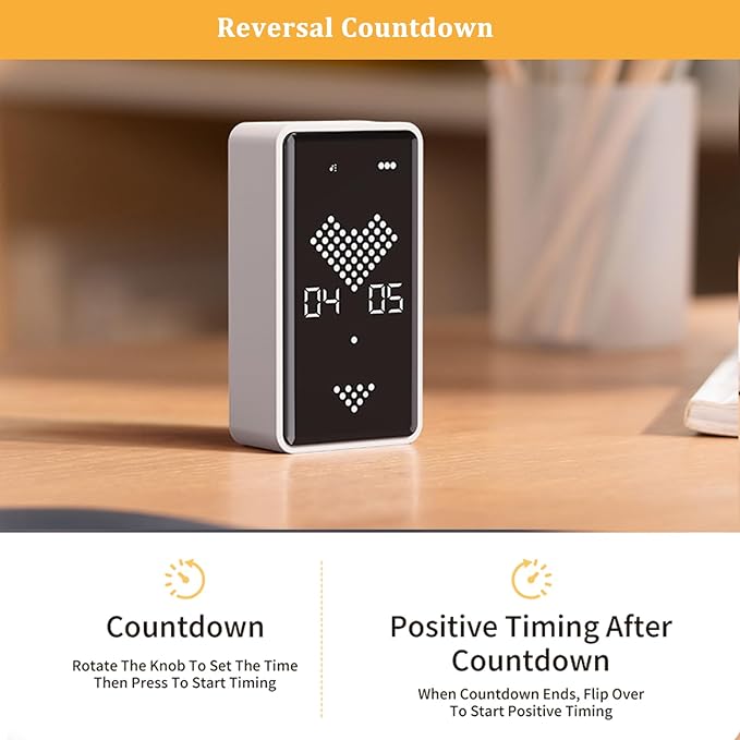 Digital Visual Timer for Kids, 0-99mins Sand Timer with Gravity Sensor, Hourglass Animation, Type-C Rechargeable Magnetic Visual Timer for Classroom, Cooking, Fitness, Baking, ADHD(White)